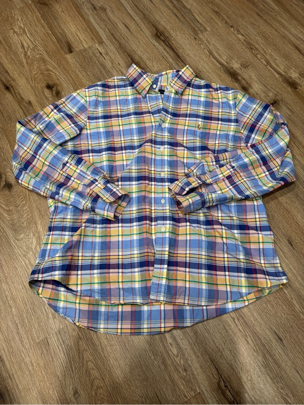 Ralph Lauren Men’s Plaid Button-Down Shirt Blue Yellow Multicolor Long Sleeve